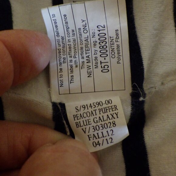 Baby GAP Unisex Navy Blue Striped Lining Peacoat Puffer Coat Sailor 0-6 Months - Picture 8 of 8